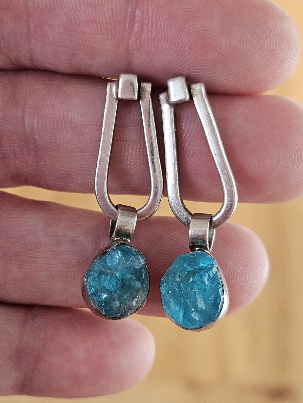 Lily Barrack Sterling Silver Blue Rough Aquamarine Reversible Drop Earrings